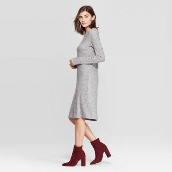 Long Sleeve Crew Neck Rib Knit Dress 
